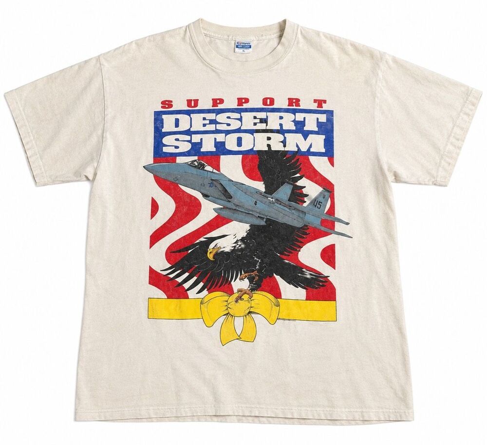 Desert Storm Support Vintage 90s T-Shirt Fighter Jet Eagle Single Stitch Large